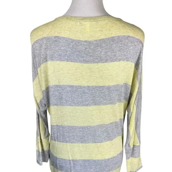 SOFT Joie Gray Yellow Stripe Y2K 2000s Layering 3/4 Sleeve Cozy Top Shirt - Picture 7 of 12